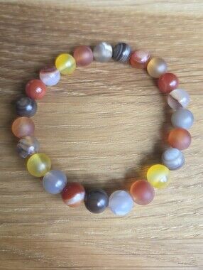 Carnelian & Agate Beaded Stretch Beaded Bracelet | Handmade